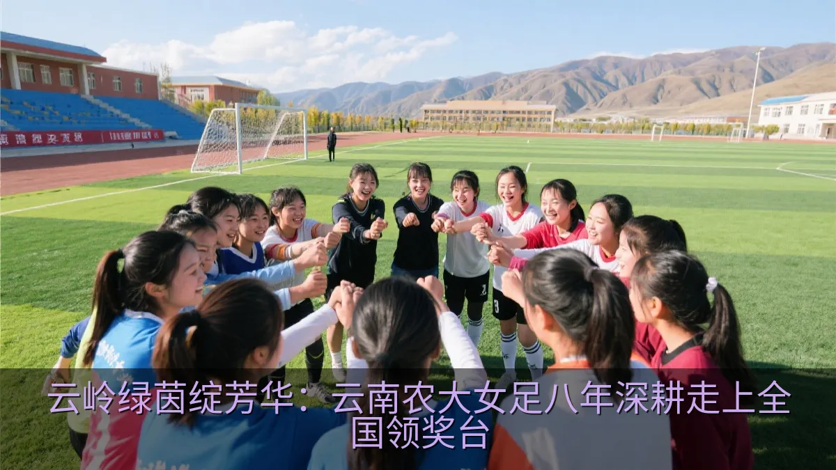 女子足球队在训练场进行团队训练